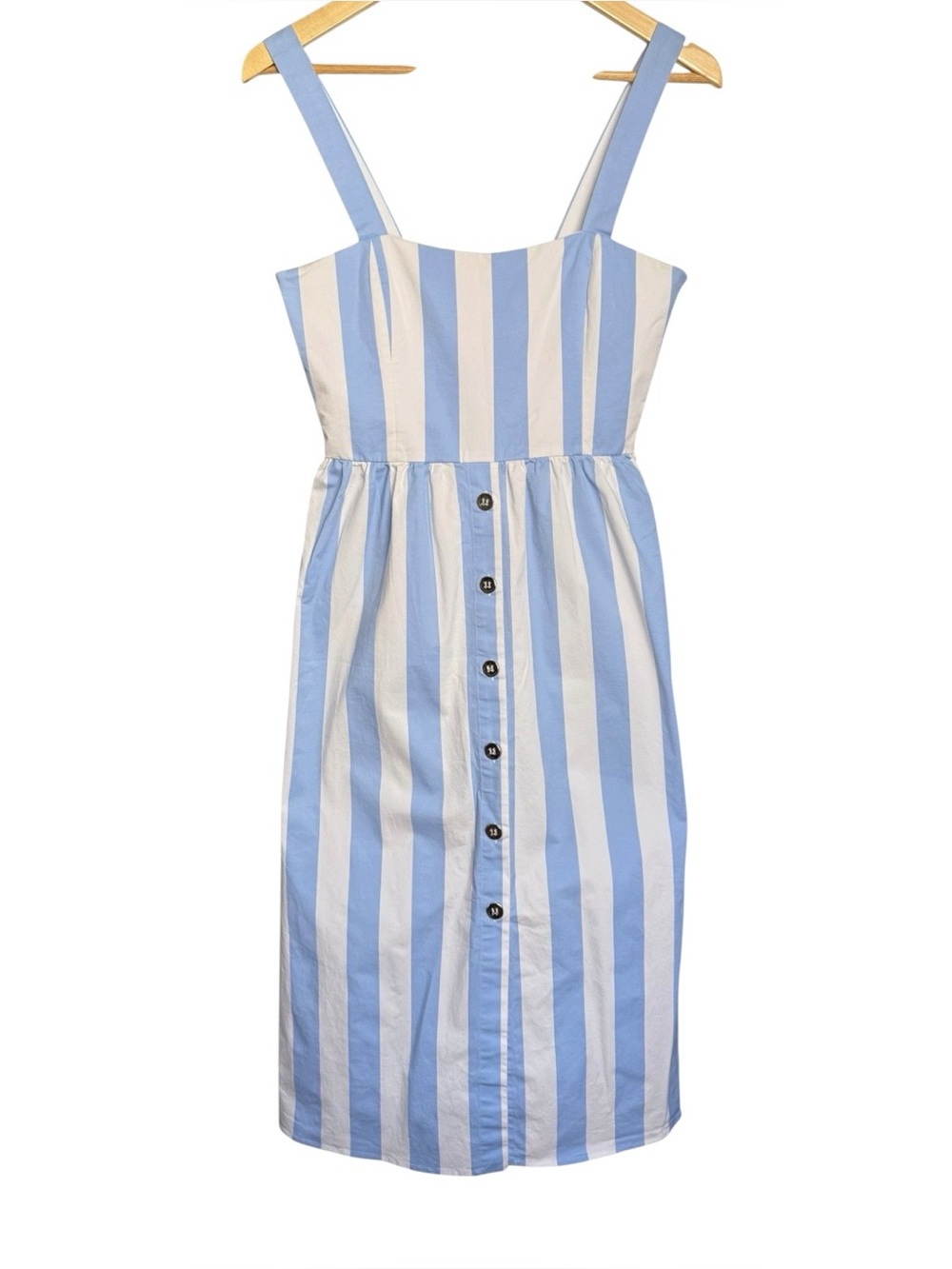 UTERQUE Pin Stripe Fit N Flare Midi Dress Size Small 26 Sleeveless Blue White - Picture 2 of 16